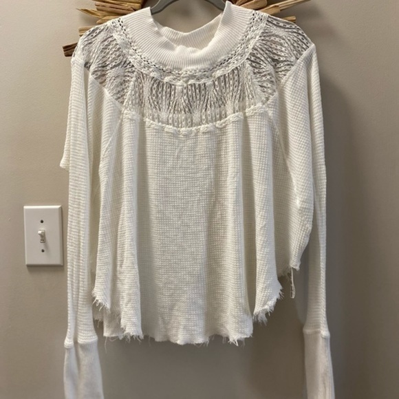 Free People White, Waffle, Raw Hem Top - Picture 14 of 15